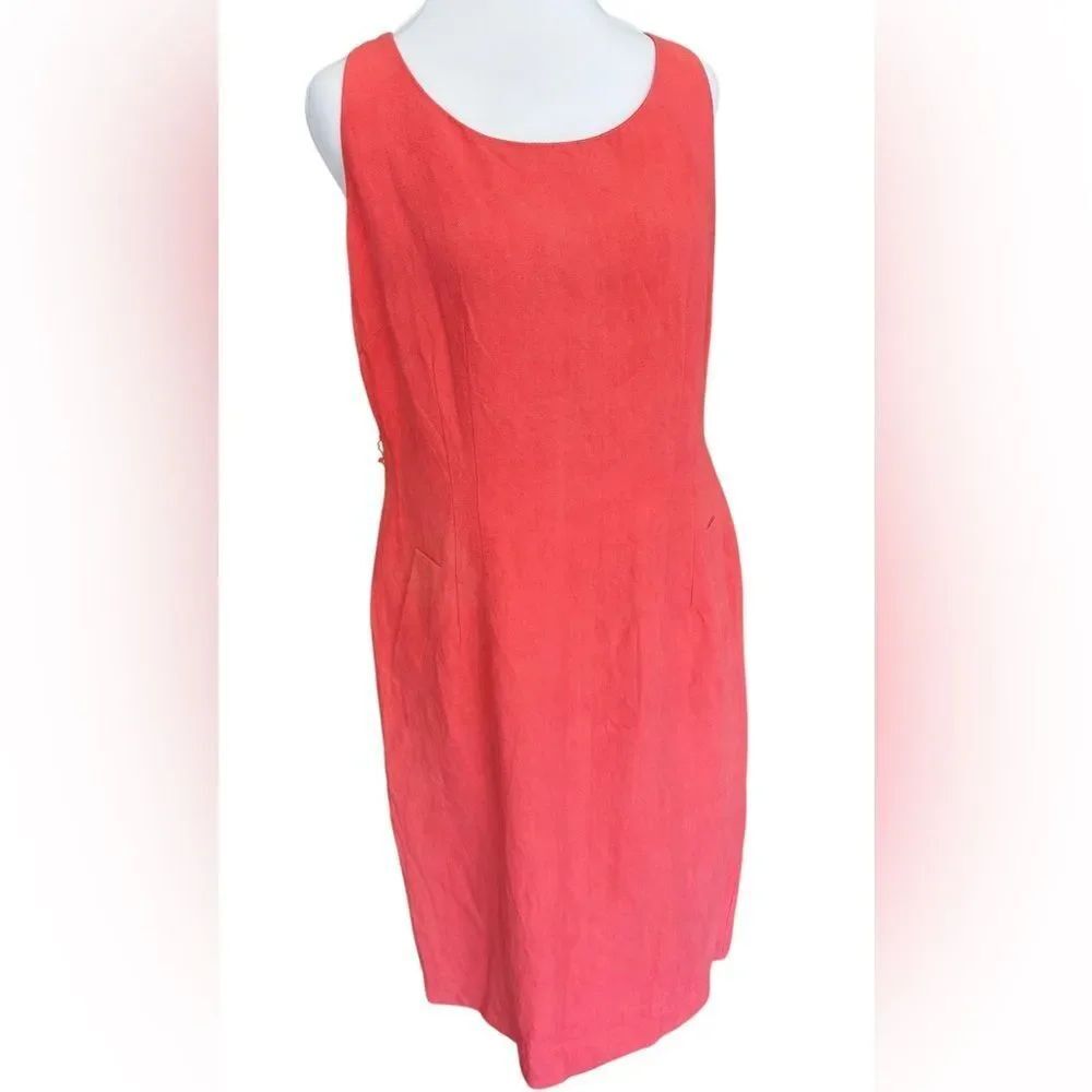 Lafayette 148 New York Sleeveless Coral Lined Sheath 100% linen Dress size 8.